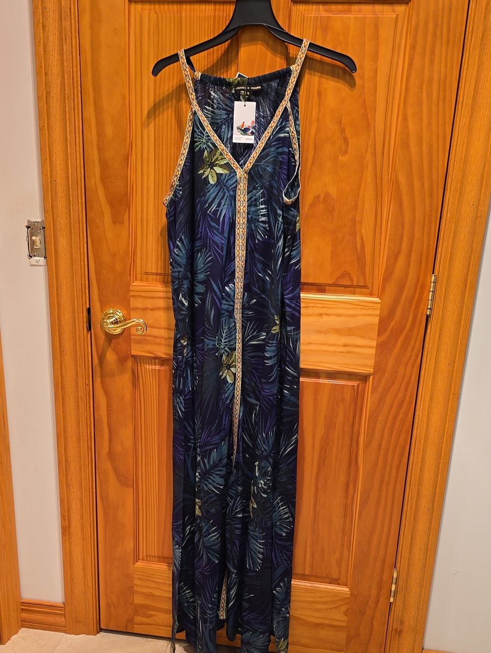 Tropical Print Maxi Dress with Trim